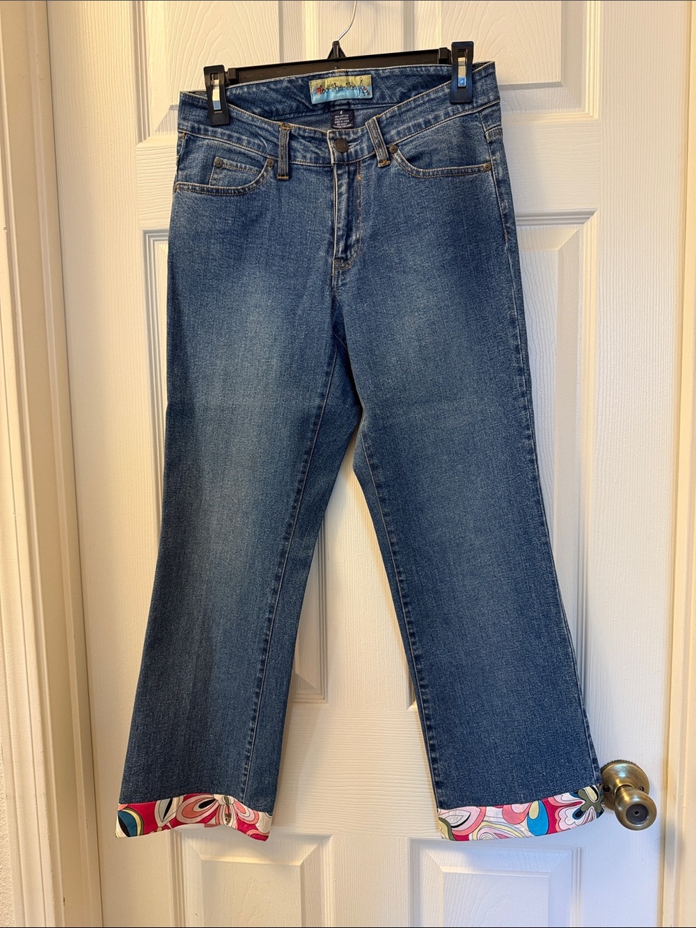 Vintage Y2K Too-She-She Floral Bow Cuff Cropped Jeans Size 4